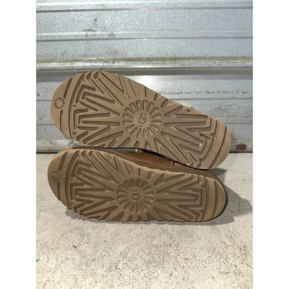 UGG Bailey Zip Mini Boot Women's Size 6 Chestnut Leather Warm Winter Fur‎ Lined
